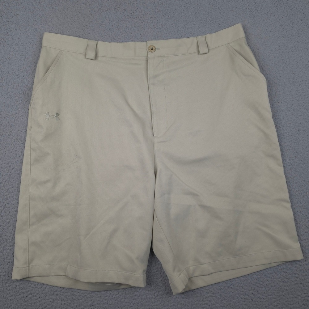 Under Armour Golf Shorts Mens 40 Beige Khaki Herringbone Performance